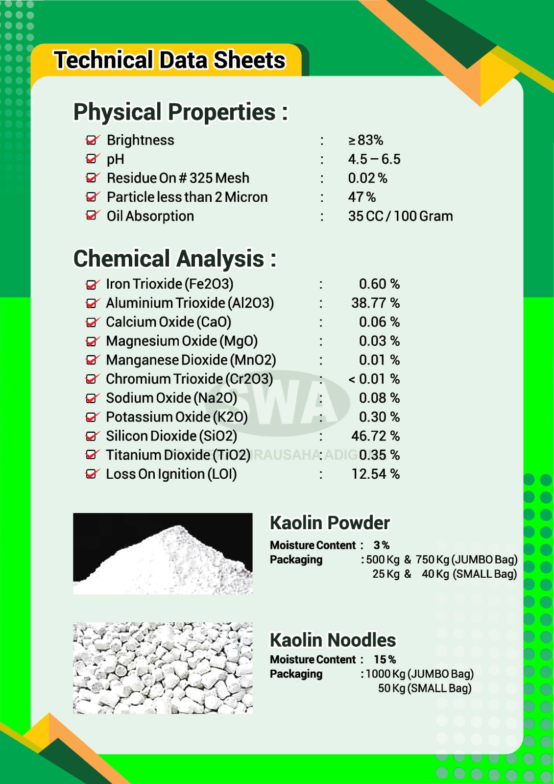 Sell Noodle Kaolin From Indonisia